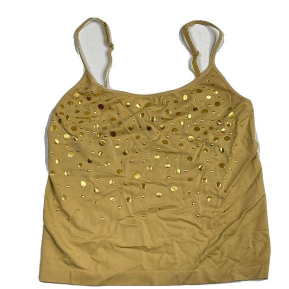 🚨 10 / $20 🚨 Body By Victoria Womens Size Medium Gold Studded Crop Tank Top - Picture 1 of 12
